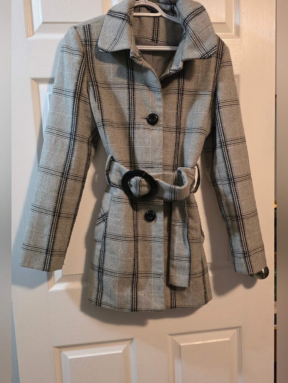 4/$97 Deal! Women's Gray Plaid Belted Trench Coat